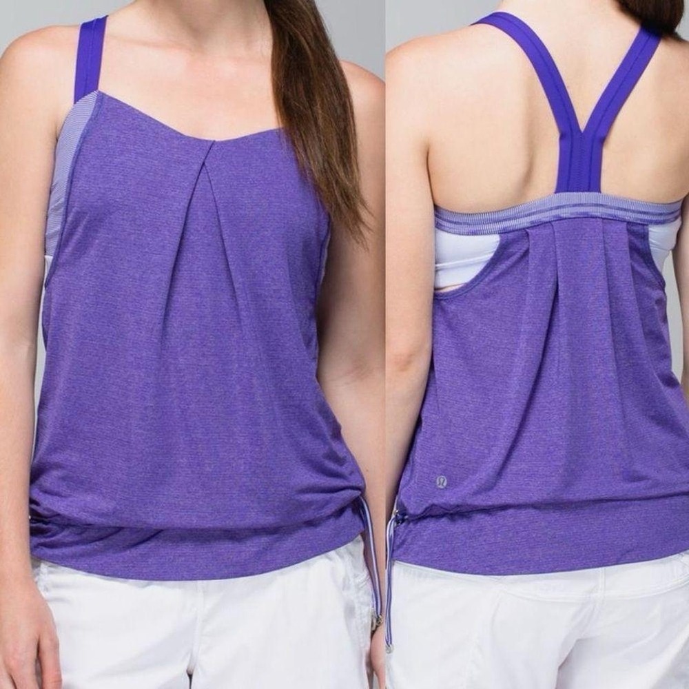 Lululemon Rest Less Tank Singlet Built In Crop Bra Top Purple Sz 6
